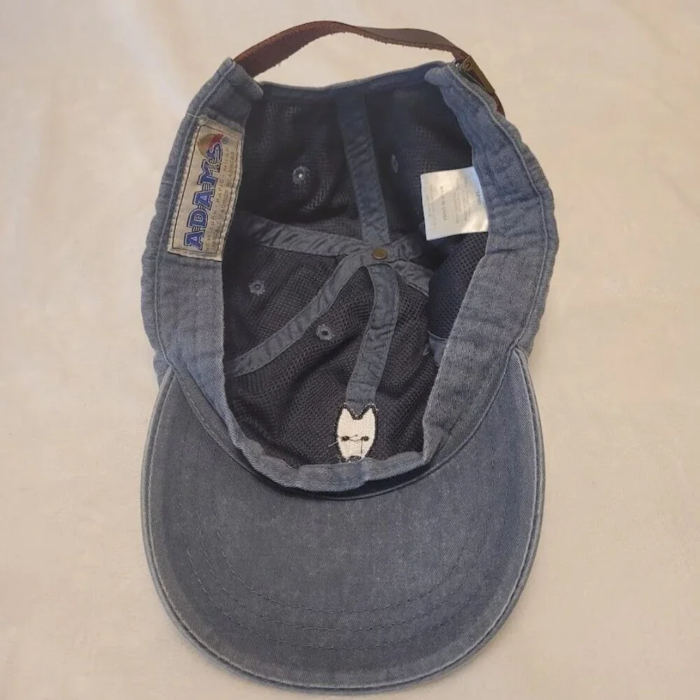 Adams Blue Denim Embroidered Dog Logo Adjustable Baseball Cap  Strap Back Hat - Picture 6 of 12